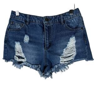 Highway Jeans Denim Shorts Juniors 5 Medium Wash Distressed High Rise Festival